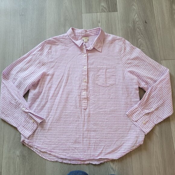 J.Crew Womens XL Striped Lavender & White Button-Up Cotton Shirt With Pocket - Picture 3 of 7